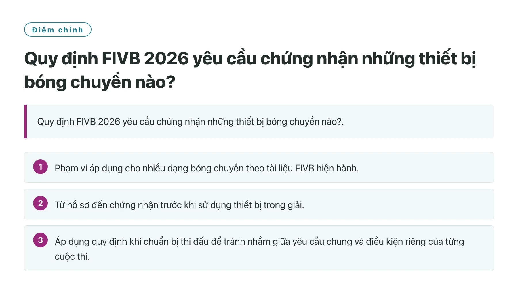 Quy định FIVB 2026 yêu cầu chứng nhận những thiết bị bóng chuyền nào?——全文要点速览